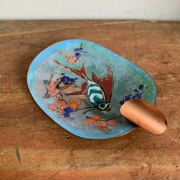 Vintage Emaille Kupfer Aschenbecher
