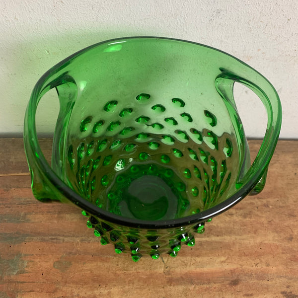 Grüne vintage Murano Empoli Verde Schale mit Noppen