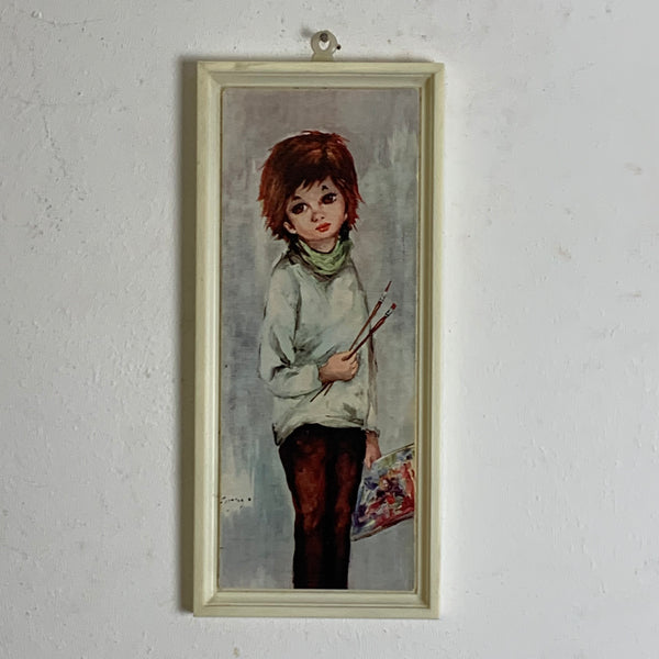 Vintage Bild Big Eye Print Mädchen mit Pinsel