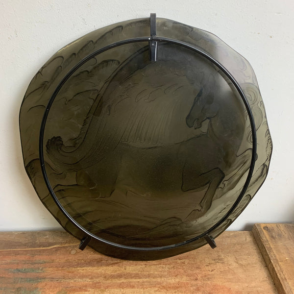 Vintage Glaskunst Jahresteller Pegasus Pferd von Ernst Fuchs für Rosenthal