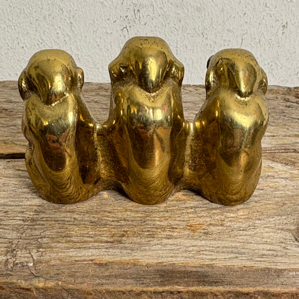 Vintage Messing Skulptur Figur Die drei weisen Affen