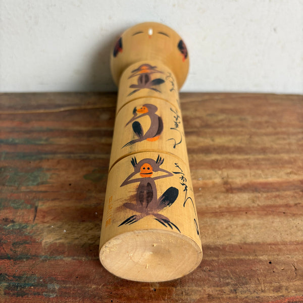 Vintage japanische Naruo Kokeshi Holzpuppe drei weise Affen