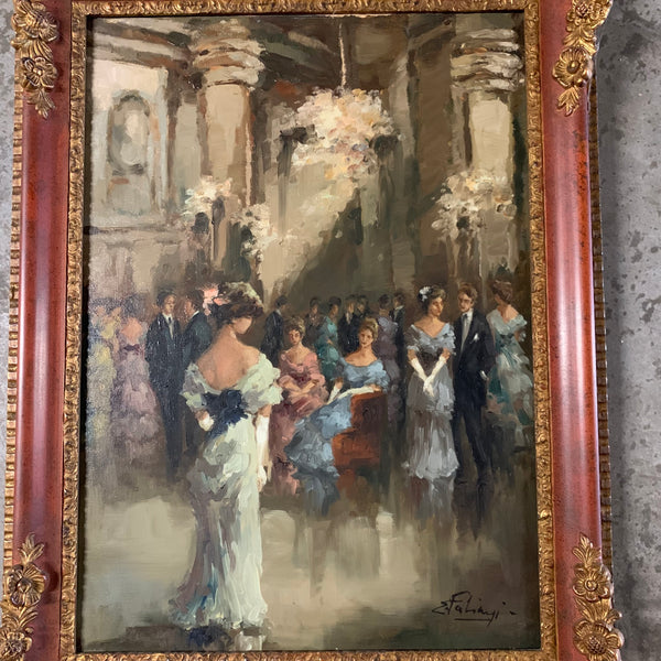 Ölgemälde Gesellschaft im Foyer von Gina Elena Fabiani