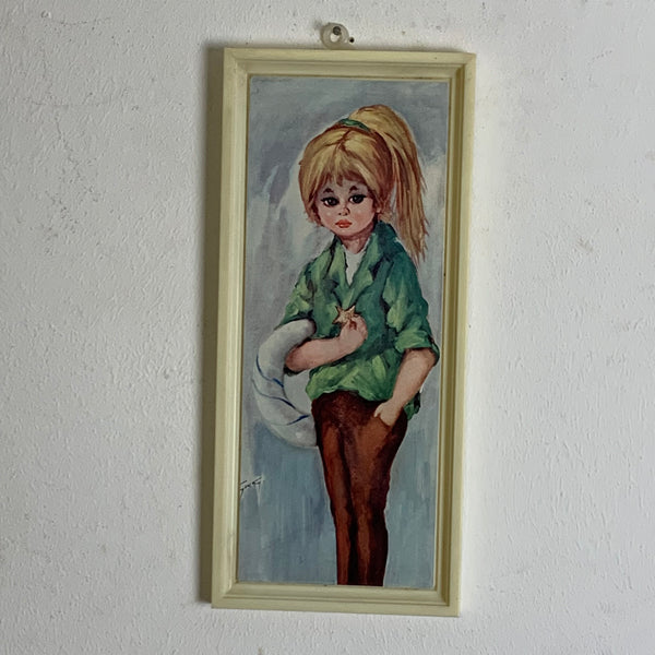 Vintage Bild Big Eye Print Mädchen mit Rettungsring