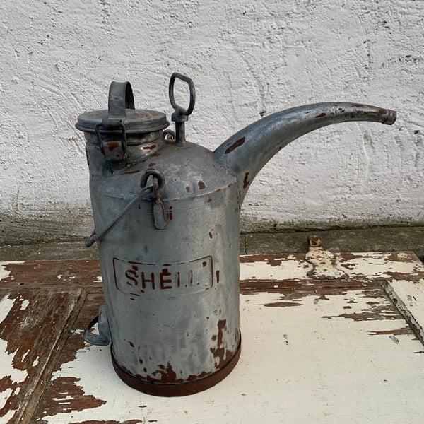 Vintage verzinkte SHELL Benzinkanne für 2-Takter Mischung Mischkanne