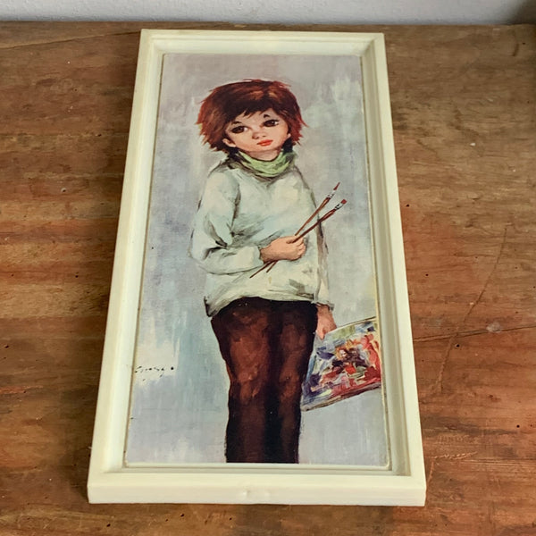 Vintage Bild Big Eye Print Mädchen mit Pinsel