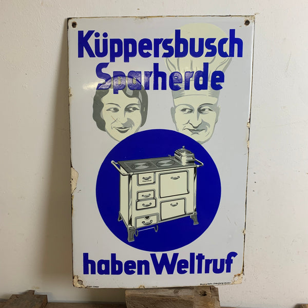 Vintage Emaille Schild Küpperbusch Sparherde haben Weltruf