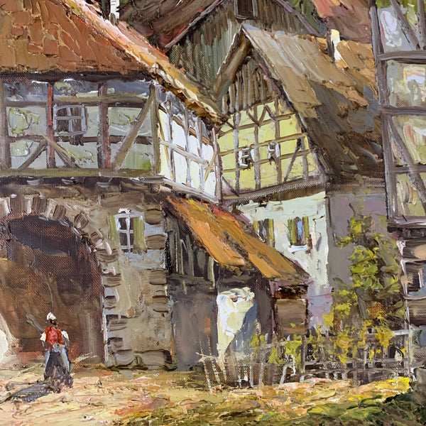 Ölgemälde Hessisches Dorf mit Pferdekutsche von August-Alexander Wendehals
