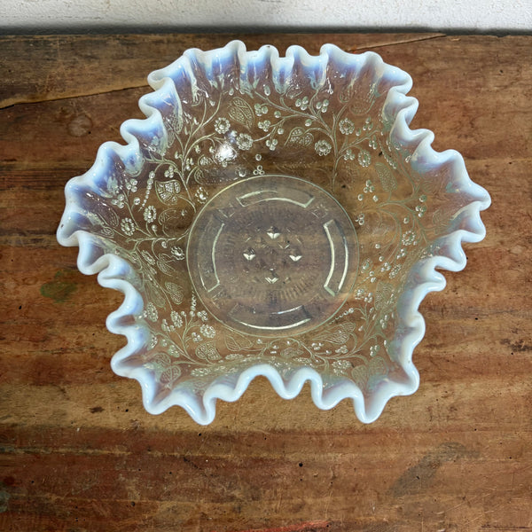 Jugendstil Schale/Teller Opalin Glas Fenne Glashütte