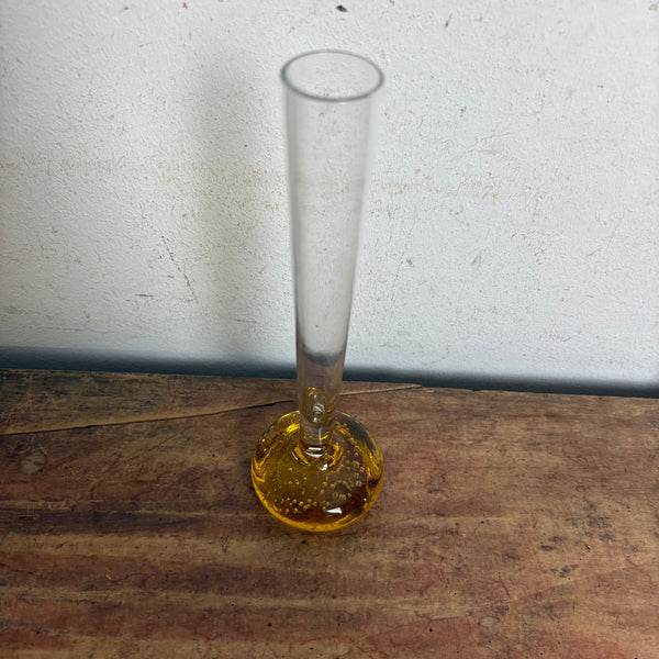 Orchideenvase Solifleurvase Stangenvase Kugelfuß mit Bubbles bernsteinfarben