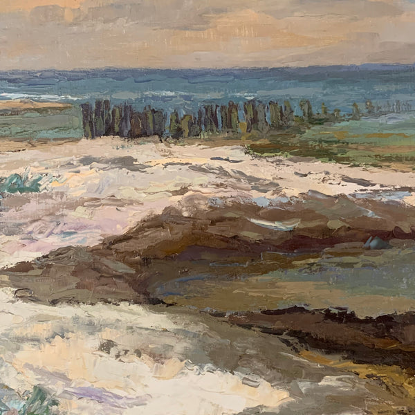 Ölgemälde Strand mit Buhnen von Klaus Heckert