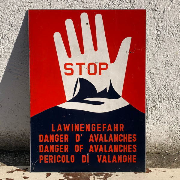 Vintage großes Blechschild Stop Lavinengefahr