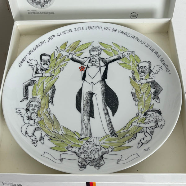 Komplette Serie 12 Vintage Satire Teller von Ernst Lang Maria Lang für Rosenthal