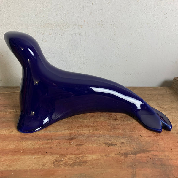 Vintage Porzellan Figur Seehund Robbe von Fürstenberg kobaltblau