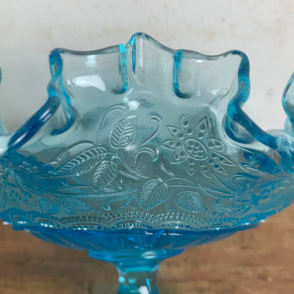 Art Deco Rüschenschale aus blauem Pressglas