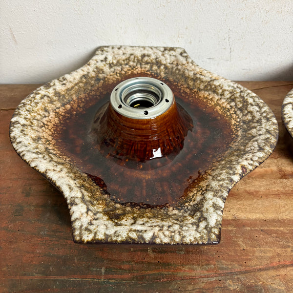 Vintage 2er Set Fat Lava Keramik Wand Lampen