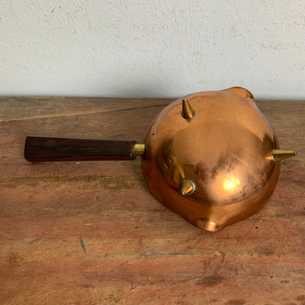 Mid Century Aschenbecher aus Kupfer, Messing und Holz