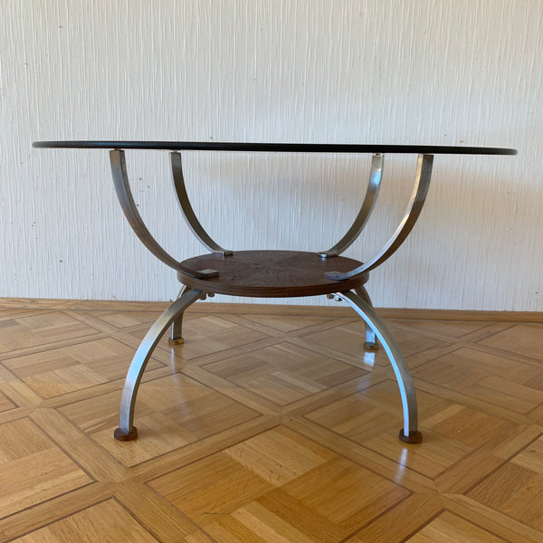 Vintage Space Age Couchtisch Chrom Glas Holz