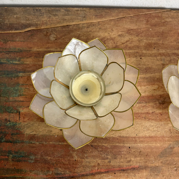 2 Vintage Teelichthalter Lotusblume Capiz Muscheln