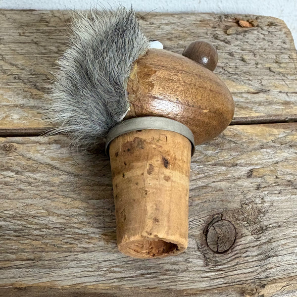 Vintage Dänischer Teak Holz Kopf Flaschenverschluss Zierkorken