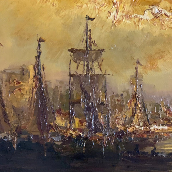 Ölgemälde Segelschiffe im Hafen von Amsterdam von Peter Brouwer