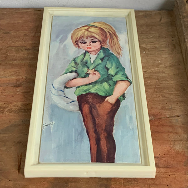 Vintage Bild Big Eye Print Mädchen mit Rettungsring