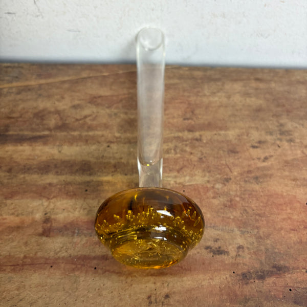 Orchideenvase Solifleurvase Stangenvase Kugelfuß mit Bubbles bernsteinfarben