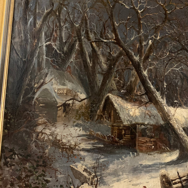 Ölgemälde Winterabend am Gehöft von Charles van den Eycken