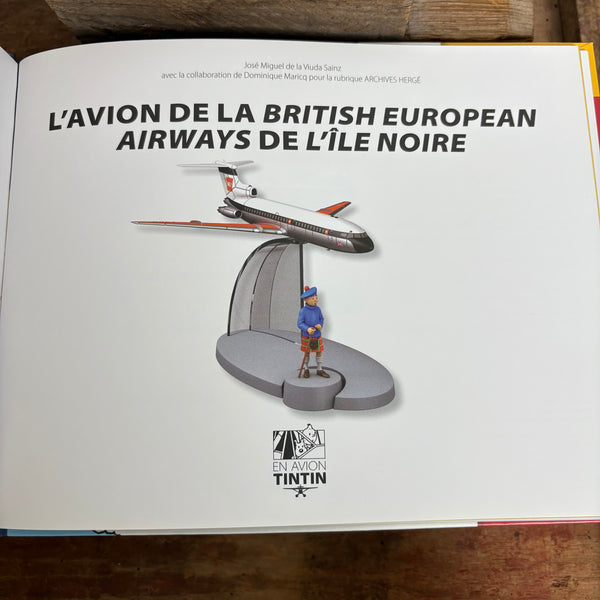 Modell Figur und Buch Tim und Struppi Hawker Siddeley von British European Airways mit Tim aus Die Schwarze Insel