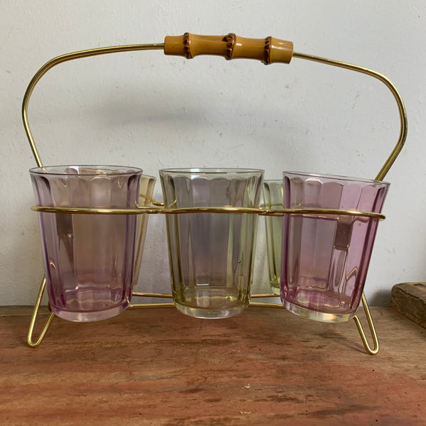6 bunte Trink Gläser im Träger Halter