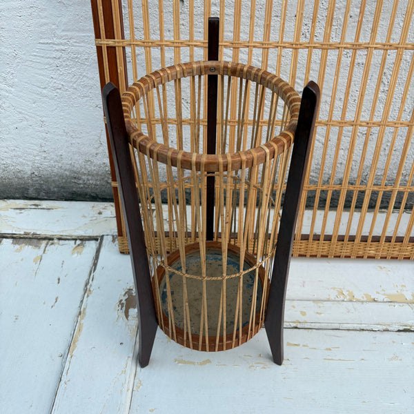 Mid Century Teakholz Bambus Garderobe und Schirmständer