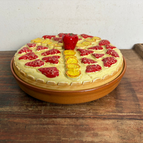 Vintage Keramik Erdbeerkuchen Form mit Deckel