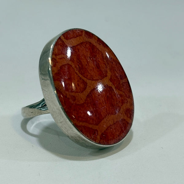 Hochwertiger großer Silber Ring mit Koralle