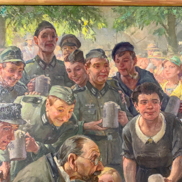 Ölgemälde Hofbräuhaus Szene mit Landser und Portait Künstler
