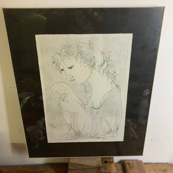 Vintage limitierter Kunstdruck Dame mit Kleeblatt von Björn Wiinblad