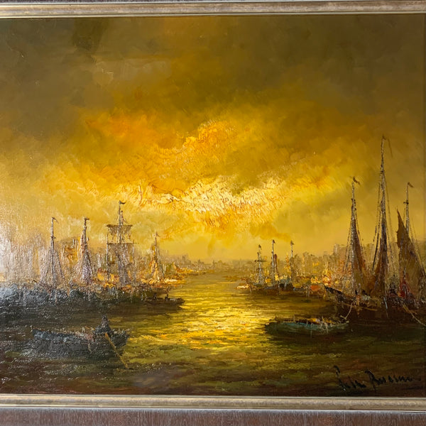 Ölgemälde Segelschiffe im Hafen von Amsterdam von Peter Brouwer