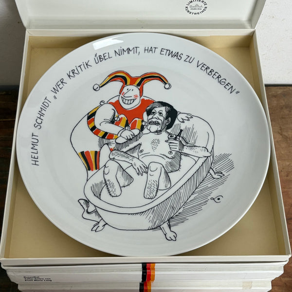 Komplette Serie 12 Vintage Satire Teller von Ernst Lang Maria Lang für Rosenthal