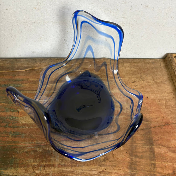 Vintage blaue Kristallglas Schale von Bayel France