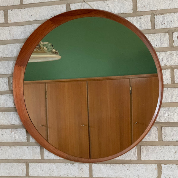Vintage runder Teak Wandspiegel von Th. Poss' Eftf. Copenhagen