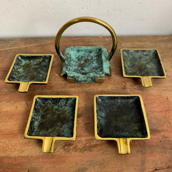 Mid Century Aschenbecher Set im Halter