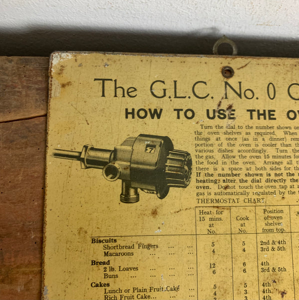 Vintage Blechschild Bedienungsanleitung Englischer Herd The G.L.C. No. 0 Cooker