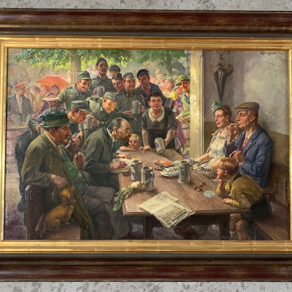Ölgemälde Hofbräuhaus Szene mit Landser und Portait Künstler