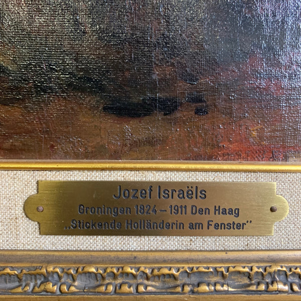 Ölgemälde Stickende Holländerin am Fenster von Jozef Israëls