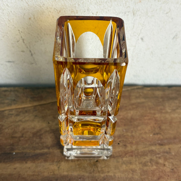 Vintage bernsteinfarbene Kristall Vase von Cristal d' Argues