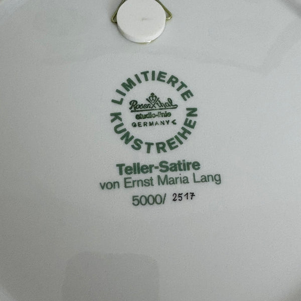 Komplette Serie 12 Vintage Satire Teller von Ernst Lang Maria Lang für Rosenthal