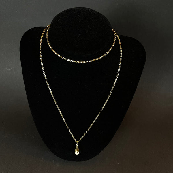 Feine Goldkette mit eleganten Perlenanhänger in 585er Gold