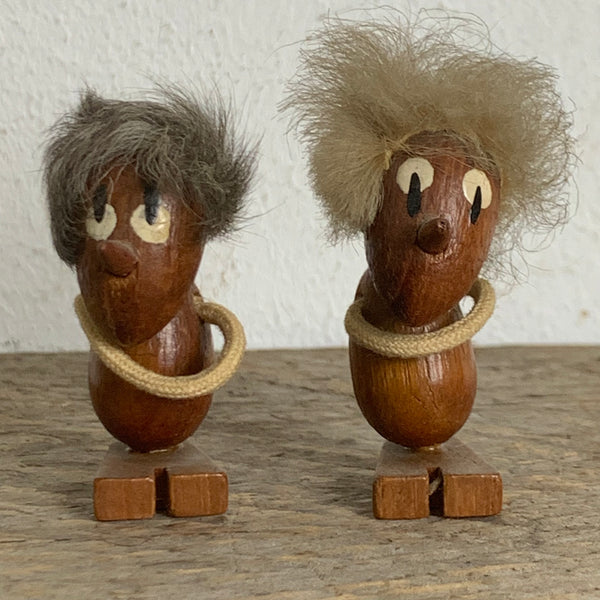 Vintage Optimist und Pessimist Holzfigur von Hans Bolling