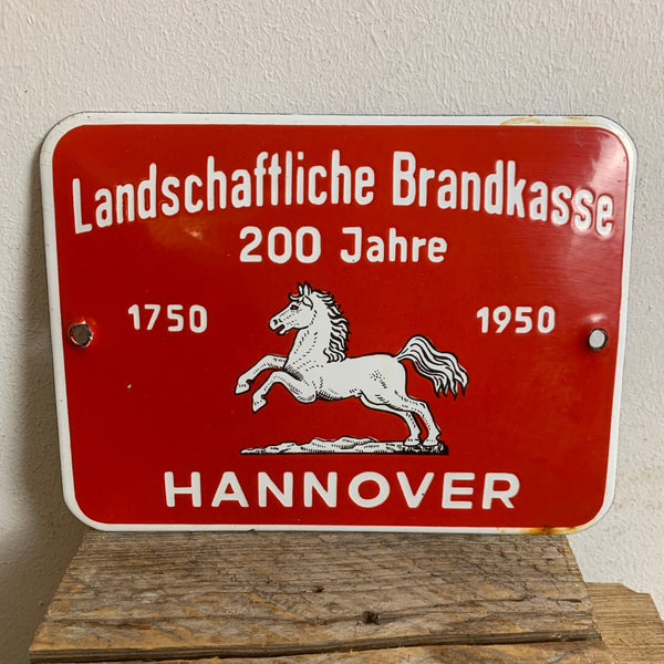 Emaille Schild Landschaftliche Brandkasse Hannover 1950