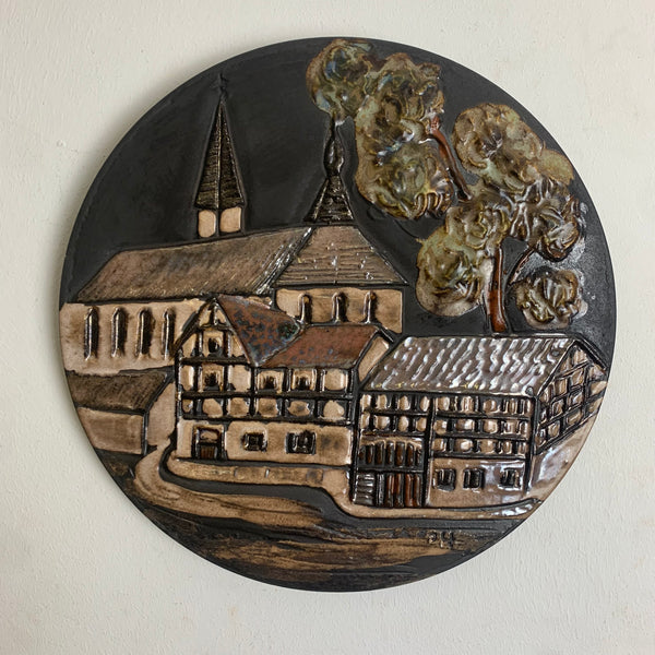 Vintage Keramik Wandteller von Ruscha Stadt