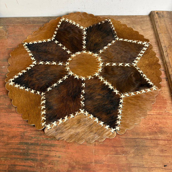 Vintage rundes Patchwork Kuhfell Tischset Teppich